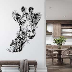 Metal Giraffe Wall Decor, Trees and Giraffe Sign, Wildlife Lover Gift, Home Living Room Decorations, Metal Wall Art, Nature View Metal Decor