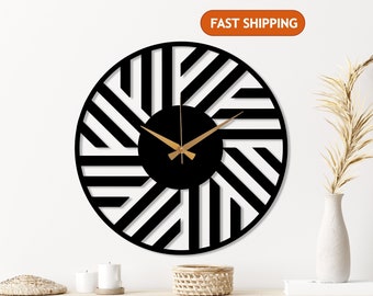 Illusion Metal Wall Clock, Minimalist Mid Century Wall Art, Modern Design Silent Wall Clock, Illusion Geometric Wall Decor Gift, Large Clock