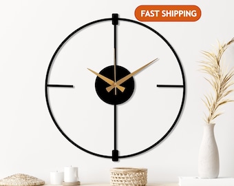 Orologio minimalista nero, orologio da parete Boho, orologio in metallo da soggiorno, arte dell'orologio da parete, orologio da parete di design, orologio da parete moderno silenzioso, regalo di arredamento per la casa