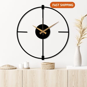 Black Minimalist Clock, Boho Wall Clock, Living room Metal Clock, Wall Clock Art, Design Wall Clock,Silent Modern Wall Clock,Home Decor Gift