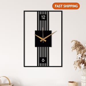 Black Rectangle Metal Wall Clock, Modern Large Wall Clock, Oversize Silent Wall Clock, Home Decor Wall Clock Art, Unique Design Wall Clock