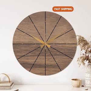 Metal Wooden Wall Clock, Unique Home Clock, Clock for Farmhouse, Modern Minimalist Clock, Silent Clock, Mid Century Clock, Large Wall Clock