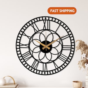 Black Metal Large Wall Clock, Oversize Silent Clock, Unique Art Home Decor, Metal Wall Art, Horloge Murale, Housewarming Gift, Design Clocks