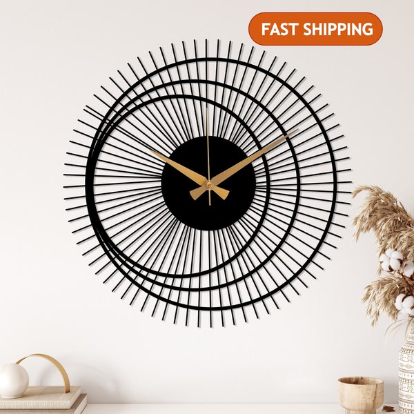 Black Minimalist Large Wall Clock, Modern Design Wall Clock, Unique Silent Wall Clock, Livingroom Clock for Wall, Home Decor Wall Clock Art