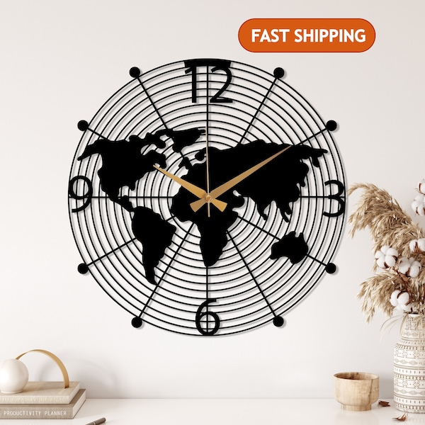 World Map Wall Clock Etsy
