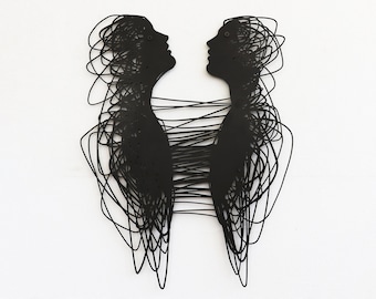 Modern Metal Abstract Couples Metal Wall Art, Minimalist Lovers Line Art, 2 Faces Wall Decor, Over Bed Decor, Couple Portraits, Gift for Her