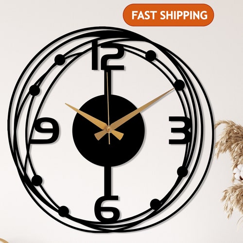 Black Large Metal Wall Clock Modern Silent Wall Clock Unique Etsy