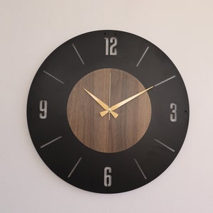 Unique Metal Wooden Wall Clock, Modern Wall Clock, Interior Decor Clock, Minimalist Boho Home Clock, Clock Lover Gift, Office Wall Clock