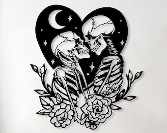 Couple Skeleton Metal Couple Art, Couple Gift Decor, Skeleton Lovers Gift, Above Bed Decor, Skull Lovers Wall Decor, Valentines Day Gift