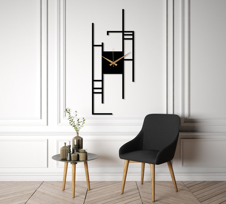 Moderne minimalistische wandklok, rechthoekige stille metalen wandklok kunst, extra grote klok, thuiscadeau, unieke kantoorwandklok, grote wandklokkunst afbeelding 2