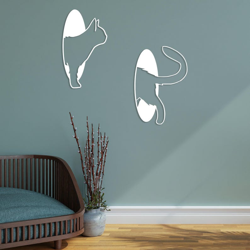 Cat Decors Metal Wall Art, Metal Cat Line Art, Cat Lovers Gift, Cat Metal Sign, Cat Wall Decor, Pet Lover Gift, Animal Decor,Minimal Cat Art White