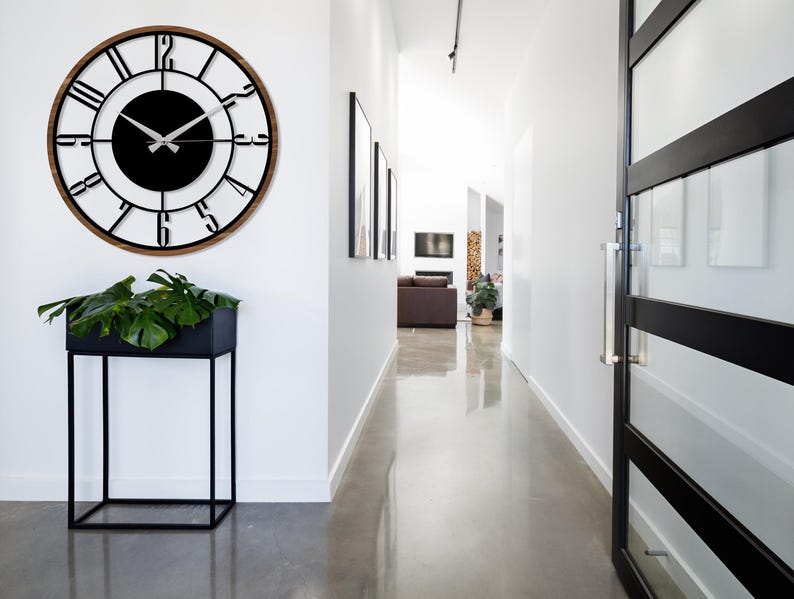 Mid Century Modern Wall Clock, Metal with Wooden Wall Clock, Oversize Silent Clock, Unique Home Clock, Farmhouse Wall Clock,Design Clock Art image 5