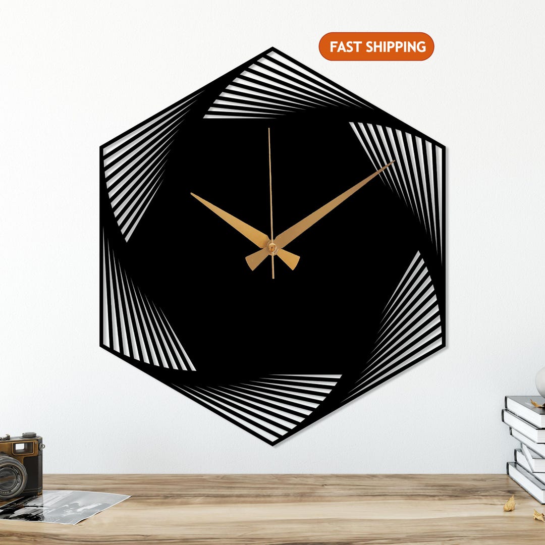 Geometric Abstract Metal Wall Clock, Modern Home Clock Gift, Oversized ...