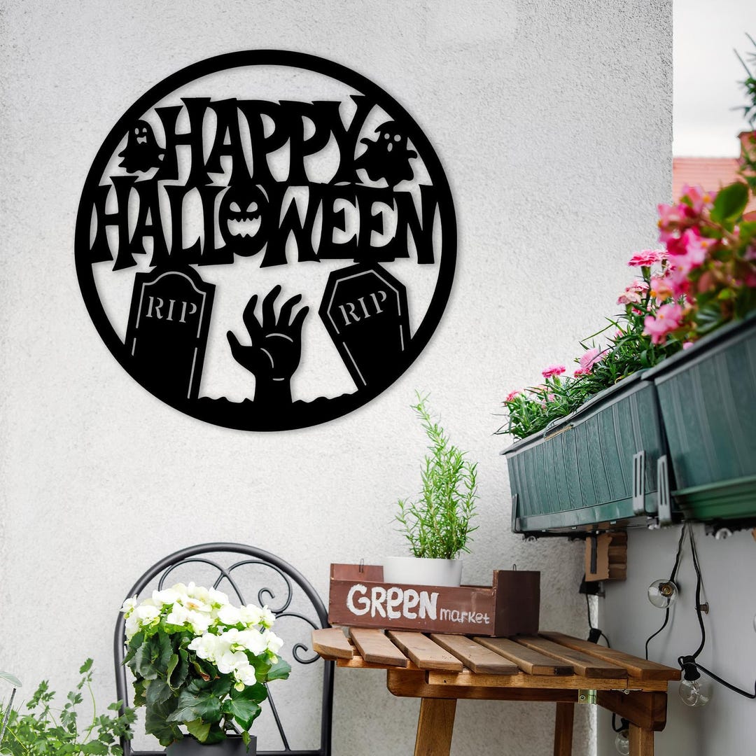 Metal Happy Halloween Sign With Ghosts and Gravestones, Halloween Home ...