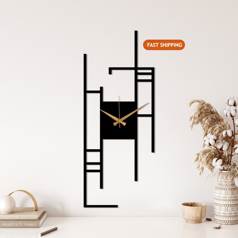 Modern Minimalist Wall Clock, Rectangle Silent Metal Wall Clock Art, Oversize Clock, Home Gift,Unique Office Wall Clok, Large Wall Clock Art image 1