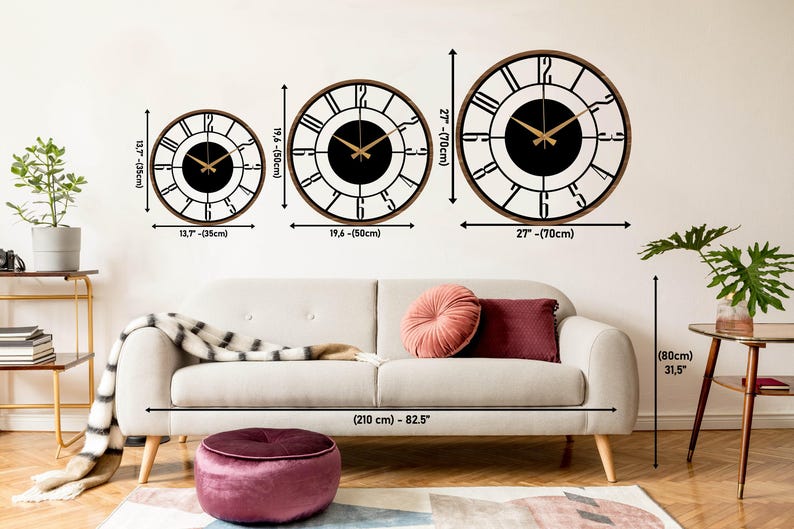 Mid Century Modern Wall Clock, Metal with Wooden Wall Clock, Oversize Silent Clock, Unique Home Clock, Farmhouse Wall Clock,Design Clock Art image 9