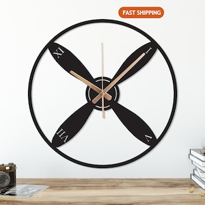 Aviation Propeller Metal Wall Clock, Modern Pilot Gift, Aircraft Clock for Hangar, Pilot Room Wall Decor,Airplane Clock Gift,Propeller Decor