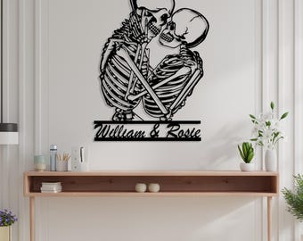 Personalized Skeleton Couple Metal Wall Art, Custom Wedding Couple Gift Idea, Gothic Metal Home Decor, Skeleton Lover Anniversary Gift