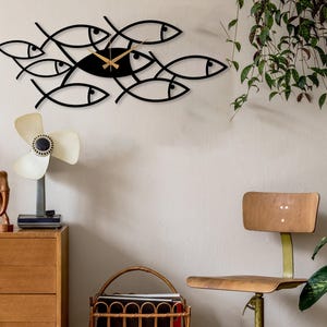 Black Fish Metal Clock, Art Wall Clock, Kitchen Wall Clock, Design Wall Clock, Minimalist Silent Clock, Horloge Murale,Clock for Living Room image 3