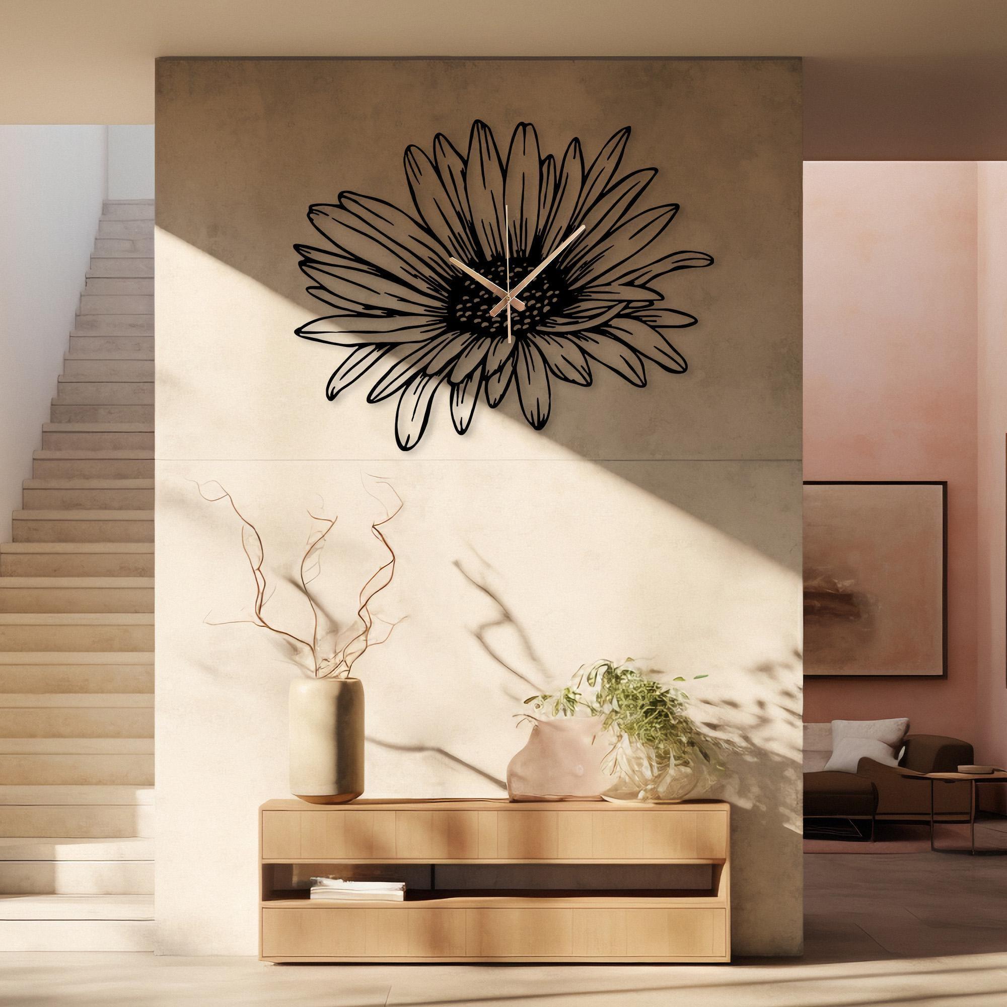 ひまわりの金属製壁掛け時計、ホームクロックギフト、ボヘミアンホーム