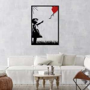 BANKSY Balloon Girl Metal Wall Art, Banksy Girl con globo, gran arte de graffiti Banksy, decoración moderna de la pared para la sala de estar, decoración del hogar imagen 7