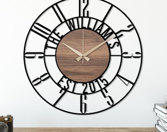 Reloj de pared de metal y madera personalizado con nombre y fecha, reloj de madera personalizado, reloj de pared moderno, reloj de pared de madera personalizado ...