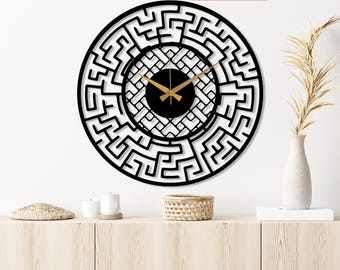 Metal Large Abstract Wall clock, Modern Silent Wall Clock, Labirent Design Wall Clock, Unique Home Decor, Wanduhr, Oversize Wall Clock, Gift