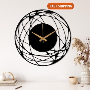 Minimalist Design Large Wall Clock, Modern Unique Wall Clock Art, Abstract Wall Clock, Home Decor Art, Oversize Metal Wall Clock, Wanduhr Black