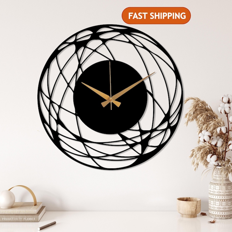 Minimalist Design Large Wall Clock, Modern Unique Wall Clock Art, Abstract Wall Clock, Home Decor Art, Oversize Metal Wall Clock, Wanduhr Black