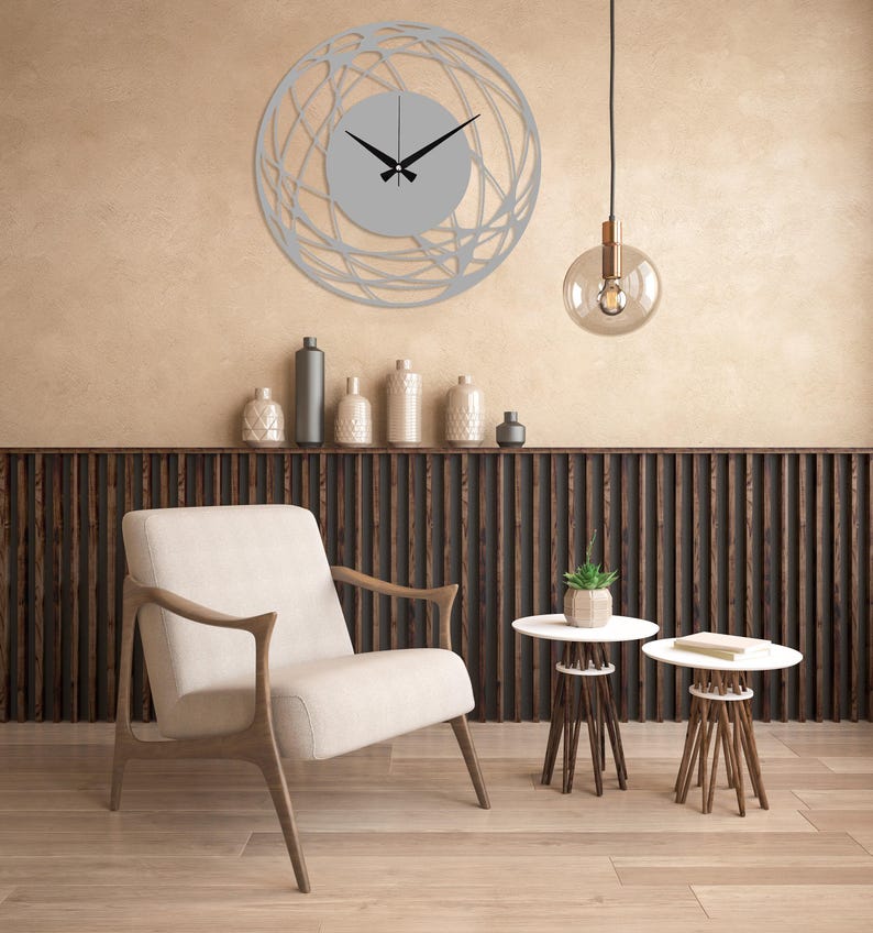 Minimalist Design Large Wall Clock, Modern Unique Wall Clock Art, Abstract Wall Clock, Home Decor Art, Oversize Metal Wall Clock, Wanduhr Silver