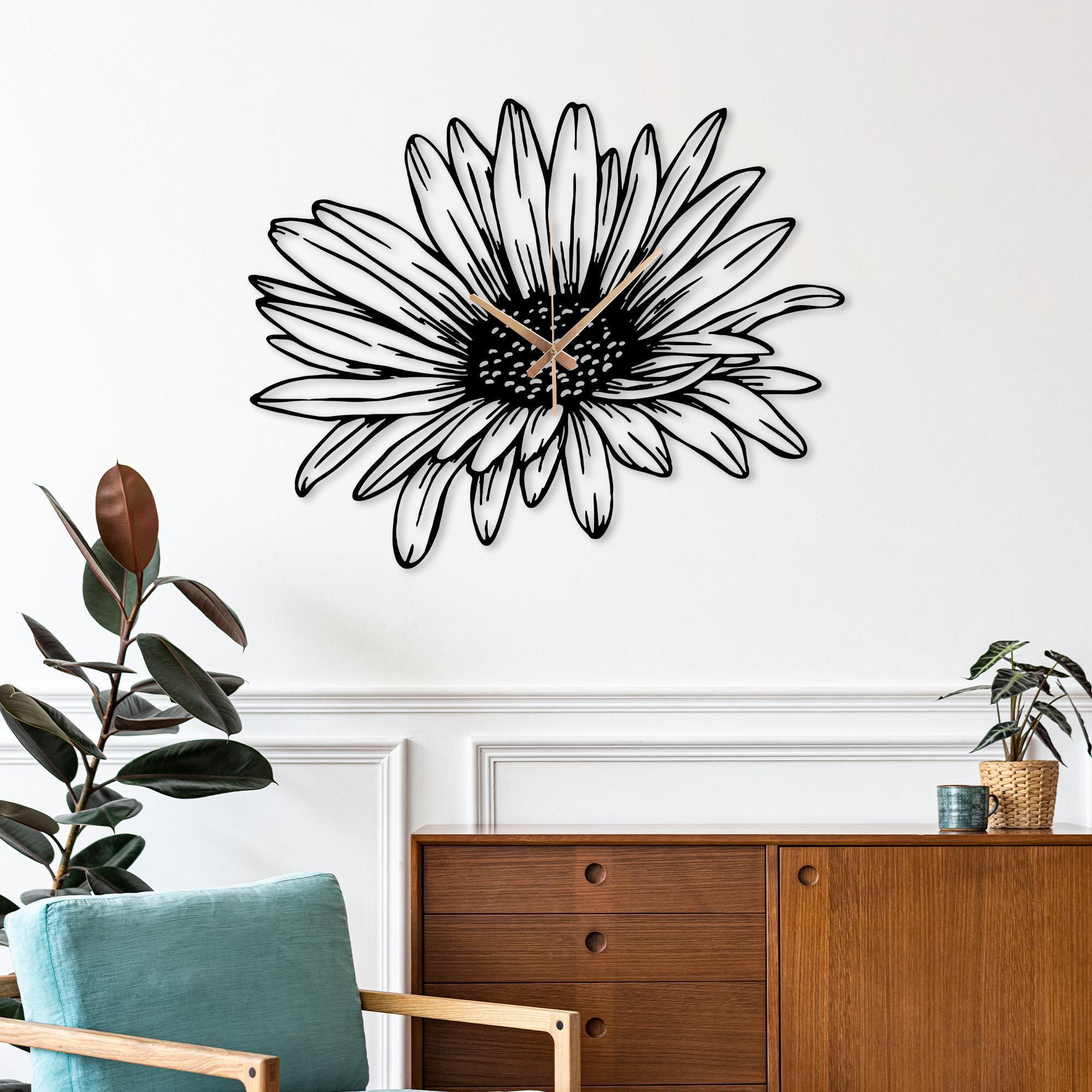 ひまわりの金属製壁掛け時計、ホームクロックギフト、ボヘミアンホーム