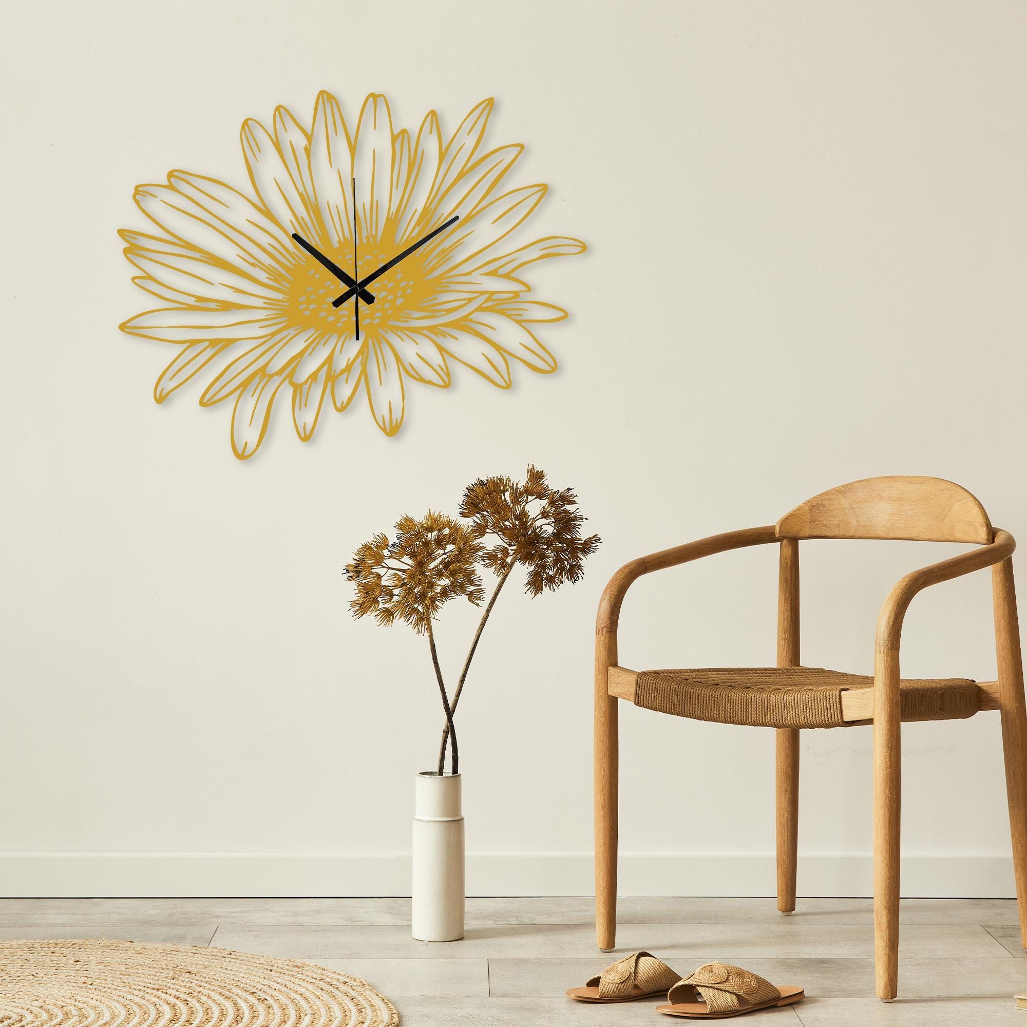 ひまわりの金属製壁掛け時計、ホームクロックギフト、ボヘミアンホーム