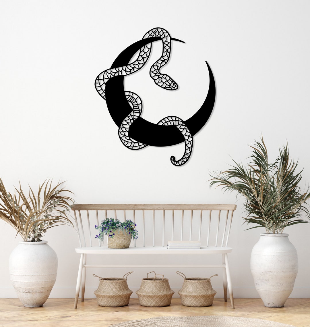 Snake and Moon Metal Wall Art, Snake Wall Decor, Moon Wall Hanging