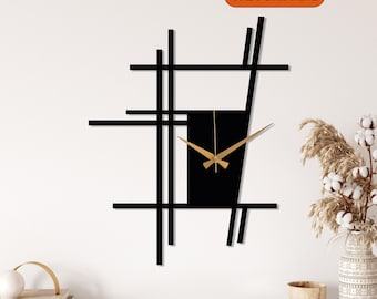 Metal Wall Clock, Minimalist Silent Wall Clock, Unique Home Decor, Modern Large Wall Clock,Abstract Design Clock Art for Wall,Horloge Murale