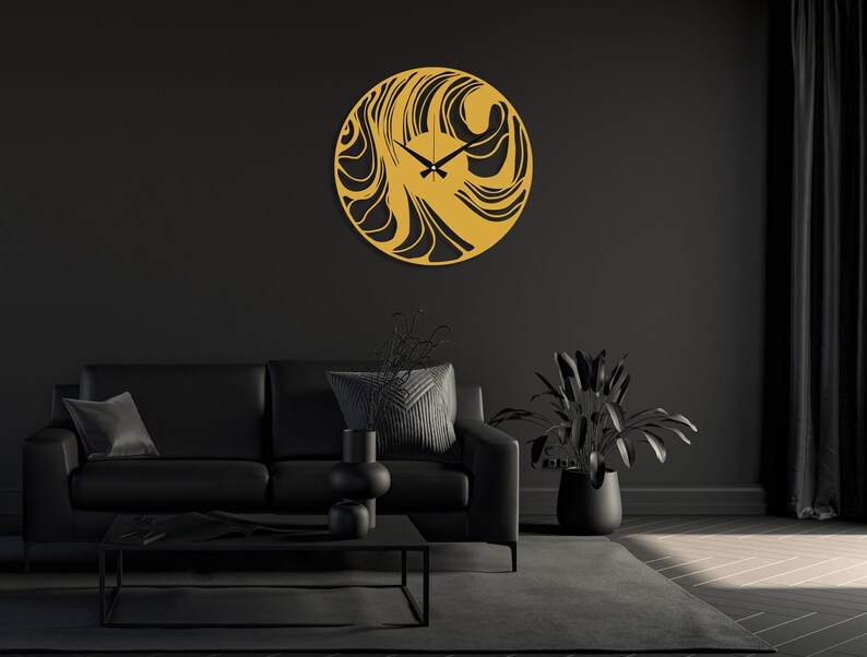 Abstract Metal Wall Clock, Mid-Century Contemporary Clock, Black Large Modern Wall Art, Minimalist Unique Home Decor, Wanduhr,Horloge Murale Gold
