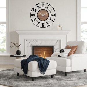 Black Large Wall Clock, Modern Wooden Wall Clock, Mid Century Silent Clock, Retro Wall Clock, Unique Clock for Wall, Metal Wooden Home Clock image 5