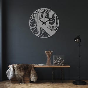 Abstract Metal Wall Clock, Mid-Century Contemporary Clock, Black Large Modern Wall Art, Minimalist Unique Home Decor, Wanduhr,Horloge Murale Silver