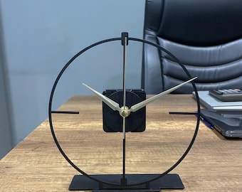 Metal Tabletop Modern Clock, Black Metal Office Desktop Clock, Modern Desk Clock, Unique Clock,Silent Large Clock,Minimalist Geometric Clock