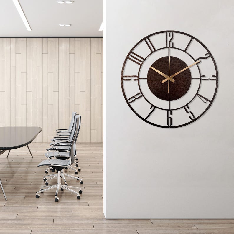 Hammered Bronze Wall Clock, Industrial Clock Gift, Large Mid Century Modern Metal Wall Clock, Unique Silent Wall Clock Gift,Brown Wall Clock image 6