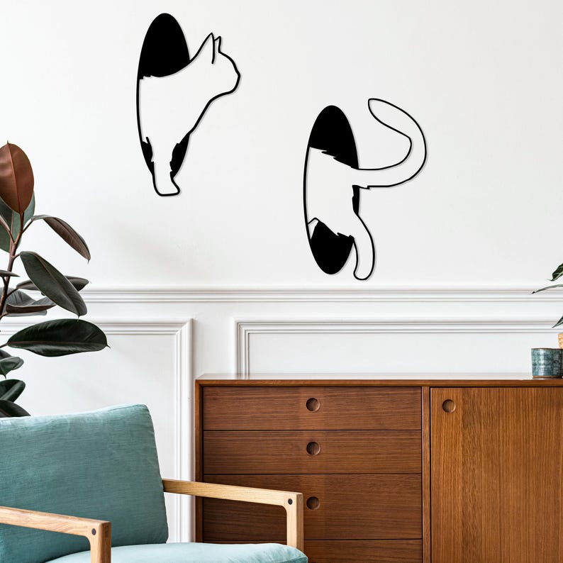 Cat Decors Metal Wall Art, Metal Cat Line Art, Cat Lovers Gift, Cat Metal Sign, Cat Wall Decor, Pet Lover Gift, Animal Decor,Minimal Cat Art image 5