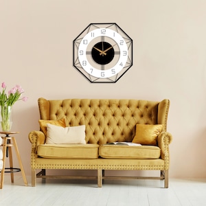 Modern Large Wall Clock, Metal with Wood Mid Century Clock, Clock For Wall, Home Office Wall Clock, Silent Unique Clock, Living Room Decor image 5