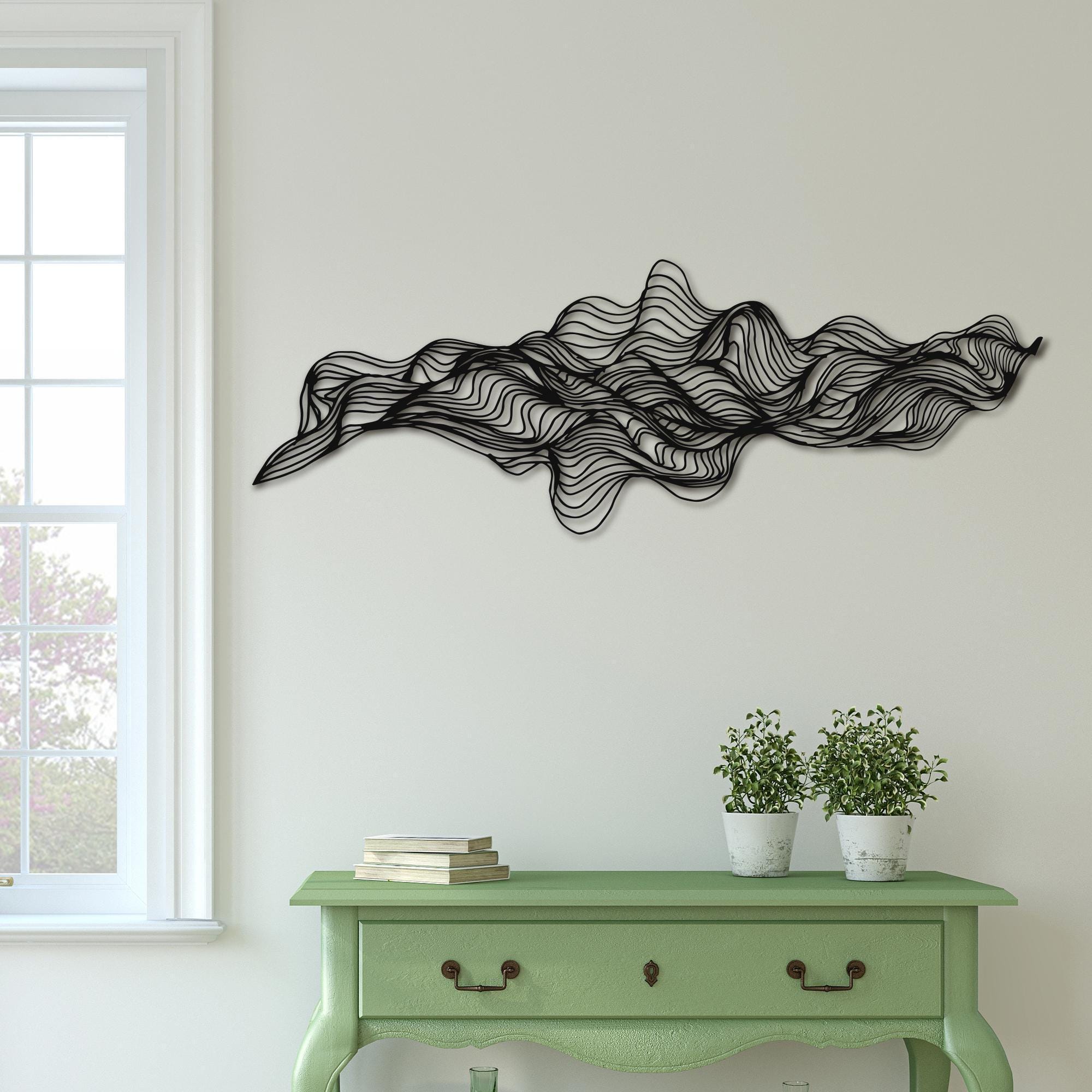 Minimalist Line Metal Wall Art, Living Room Wall Sculpture, Modern ...