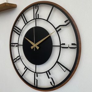 Mid Century Modern Wall Clock, Metal with Wooden Wall Clock, Oversize Silent Clock, Unique Home Clock, Farmhouse Wall Clock,Design Clock Art image 8