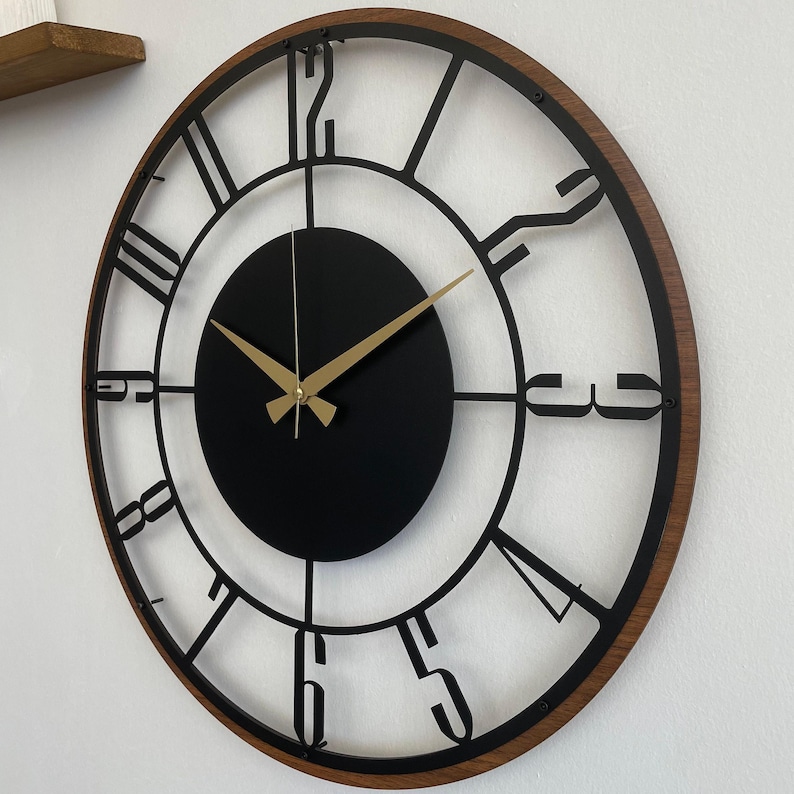 Mid Century Modern Wall Clock, Metal with Wooden Wall Clock, Oversize Silent Clock, Unique Home Clock, Farmhouse Wall Clock,Design Clock Art image 8