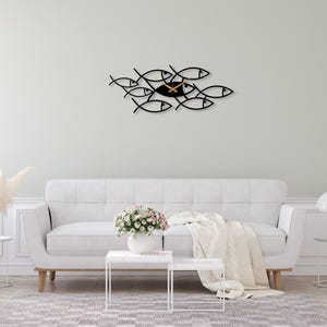 Black Fish Metal Clock, Art Wall Clock, Kitchen Wall Clock, Design Wall Clock, Minimalist Silent Clock, Horloge Murale,Clock for Living Room image 7