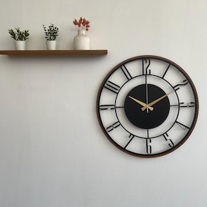 Mid Century Modern Wall Clock, Metal with Wooden Wall Clock, Oversize Silent Clock, Unique Home Clock, Farmhouse Wall Clock,Design Clock Art image 3