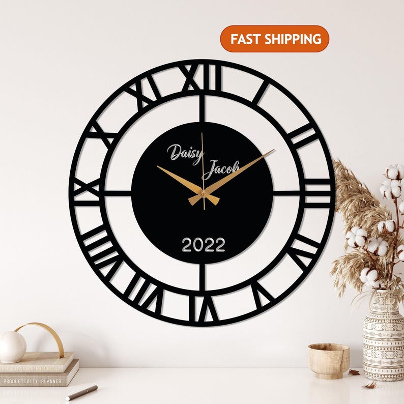 Custom Metal Wall Clock, Family Name Wall Clock, Personalized Big Wall ...