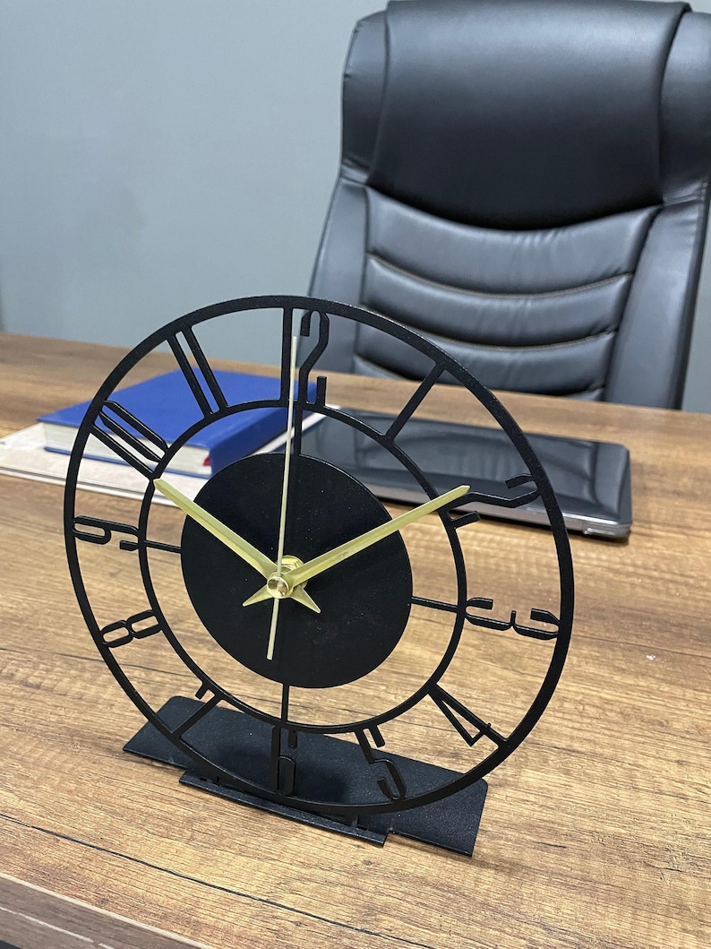 Metal Modern Tabletop Clock, Silent Clock, Desktop Metal Clock, Home Office Clock Art, Desk Clock, Housewarming Gift, Wanduhr, Shelf Decor image 5