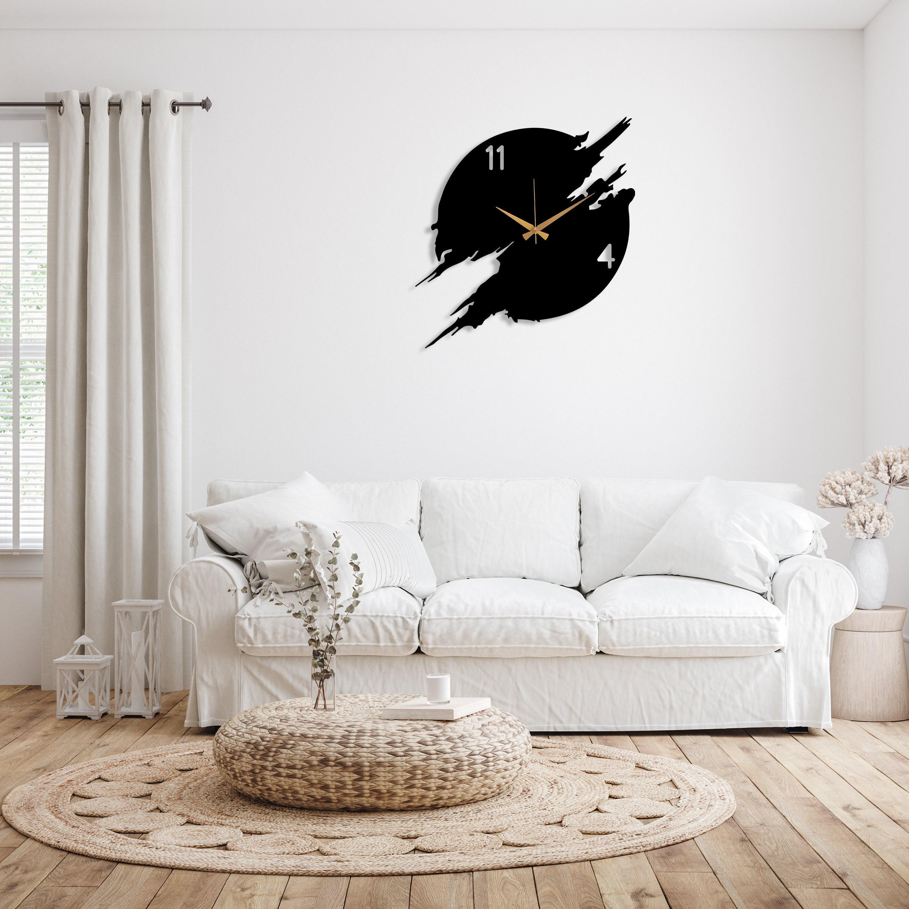 Black Metal Large Wall Clock, Modern Design Silent Wall Clock, Unique ...