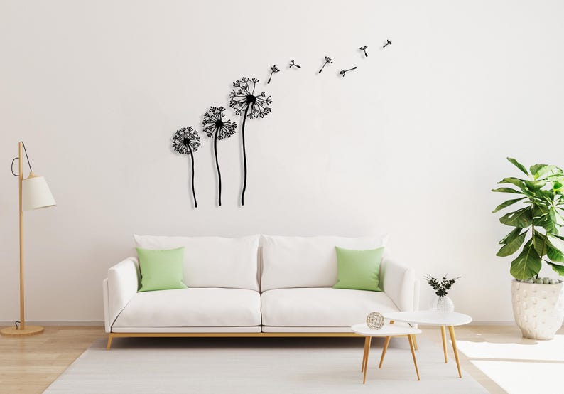 Decorazione murale in metallo a forma di fiore di tarassaco, arte murale con tarassaco, decorazione unica per la casa, decorazione naturale per il soggiorno, tarassaco Patel, semi volanti di Pusteblume immagine 3